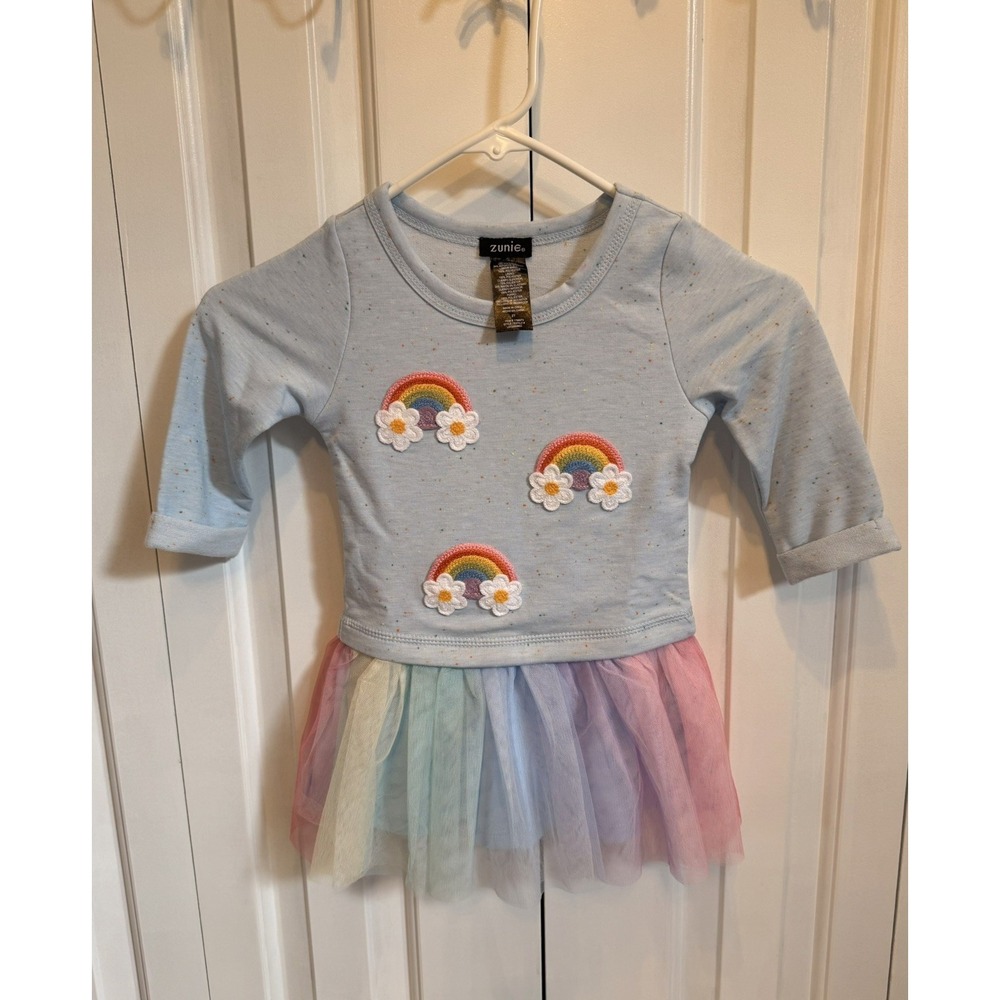 Zunie Girl's Long Sleeve Rainbow Skirt, Light Blue, Sz  2T